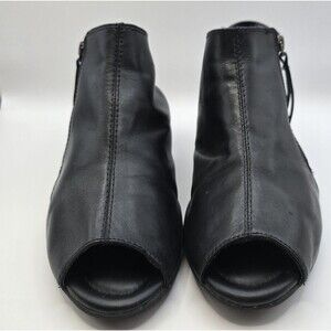 Earth Sandals Women's 8w Black Leather Kristy Open Toe Side Zip Slingback